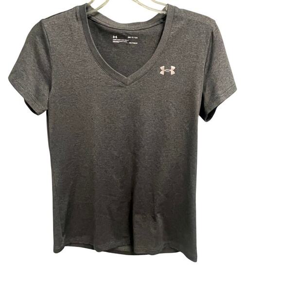 Under Armour Gray Loose V-Neck Top Size Small Women's Short Sleeve Athleisure - Picture 1 of 5